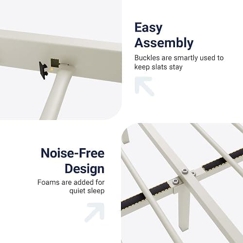 Allewie 14 Inches Queen Size Metal Platform Bed Frame with Victorian Style Iron-Art Headboard/Footboard, Mattress Foundation, Easy Assembly, Under Bed Storage, No Box Spring Required, Off White thumbnail 7