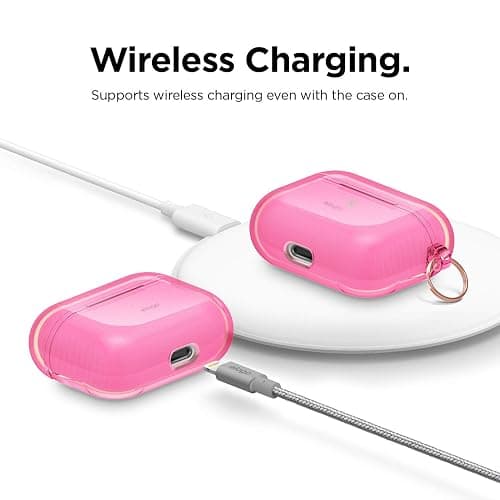 elago Compatible with AirPods Pro Case Clear - High Rating, TPU Transparent Shockproof, Protective Case Cover with Keychain, Gel Tape Included, Wireless Charging [Neon Hot Pink] thumbnail 6