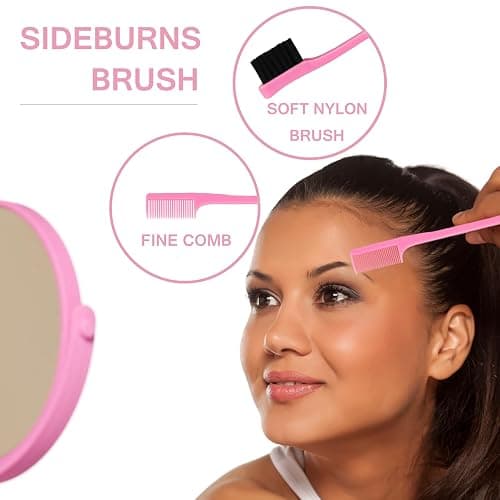 UREELIN Detangler Brush Set for 3a,4c,Wig/Thick/Wavy/Curly/Wet Slick Back Hair Brushes,Rat Tail Combs,8-Row,Edge Brush,For braiding,teasing,parting,styling,kids,girls,women(Pink) thumbnail 6