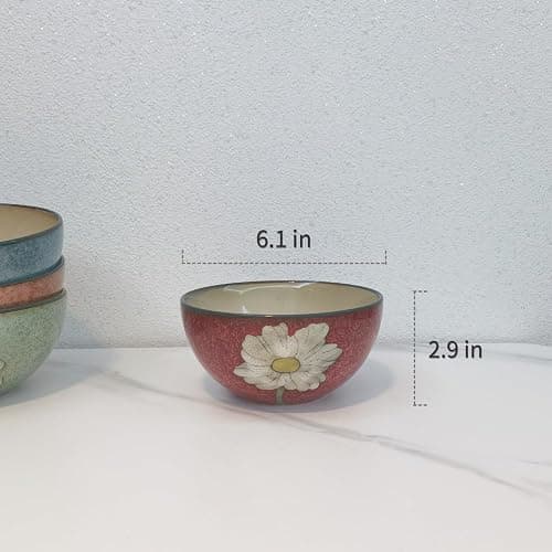 Ceramic Bowls For Kitchen, 28oz - Bowl Set of 4 - For Cereal, Salad, Pasta, Soup, Ramen, Serving etc - Dishwasher, Microwave, and Oven Safe - For Breakfast, Lunch and Dinner (Blue+Red+Green+Pink) thumbnail 3