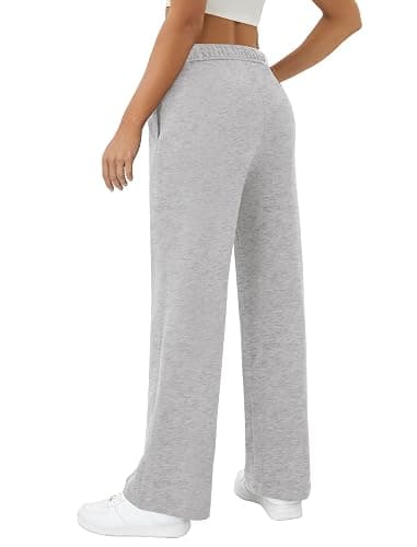 DLOODA Womens Wide Leg Sweatpants Interior Drawstring Baggy Sweat Pants with Pockets Elastic Waisted Lounge Casual Trousers thumbnail 2