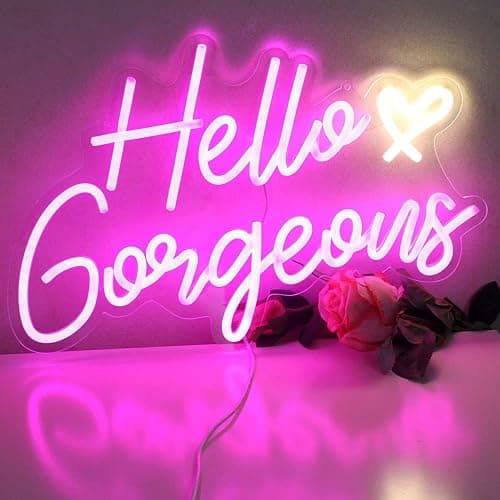 Hello Gorgeous Neon Sign Hello Beautiful Pink LED Neon Lights for Home Wedding Birthday Backdrop Bacelorette Party Wth Dimmable Switch(5V,16.5X10.6inches) thumbnail 5