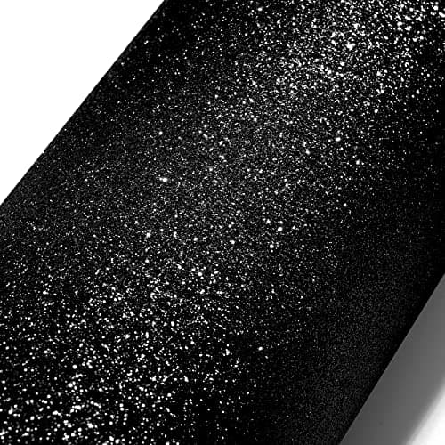 Stickyart Black Glitter Wallpaper Peel and Stick Sparkle Wallpaper Roll Self Adhesive Glitter Contact Paper for Cabinets Removable Glitter Fabric Wallpaper Decorative Bedroom Accent Walls 40CM X 2M - Image 1