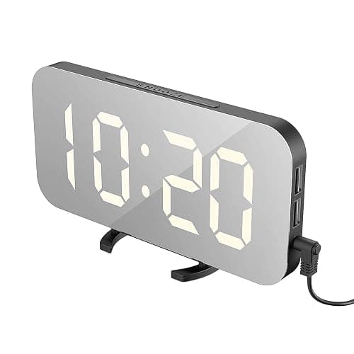 EXTSUD Sveglia Digitale con Display a Specchio Orologio Sveglia Elettronica con Luce Notturna Grande LED Schermo 12/24H Funzione Pisolino 2 Porte USB per Ricarica Smartphone - Image 1