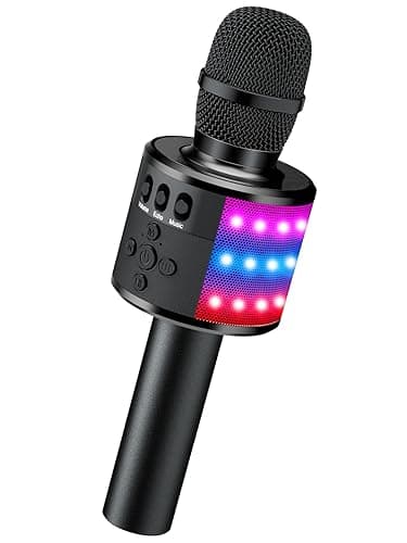 BONAOK Karaoke Microphone for Kids & Adults - Bluetooth Microphones Singing Mic with Disco Lights, Echo Effect, Built-in Speaker Portable Karaoke Player for Party Travel Gifts Q78(Black) - Image 1