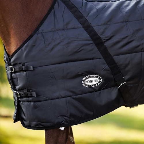 Country Pride Sentinel Channel Quilt Horse Stable Blanket, Midweight Open Front, 420D Nylon Outer Shell, 250g Poly-Fill Insulation, Wither Protection, Adjustable Leg Straps, Bias Surcingle (54,Black) thumbnail 6