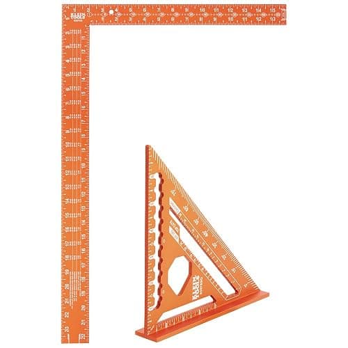 Klein Tools 935SQVP 7-Inch Rafter and 16 x 24-Inch L-Shaped Framing Square Set, Double Laser Etched Aluminum, Multi-Functional Carpenter Layout Tool for Woodworking - Image 1