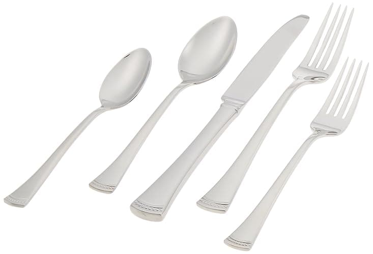 Lenox Silverware Set For 12, Portola 65-Piece Flatware Set with Serving Utensils, Service For 12, 18/10 Stainless Steel Flatware, Dishwasher Safe, Knives Spoons and Forks (Silver, 65 pieces) thumbnail 5