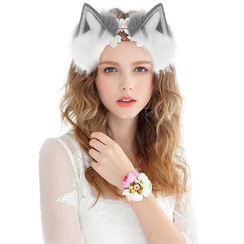 Fox Wolf Cat Ears and Tail Set Cosplay Costume Furry Fox Tail Keychain Therian Stuff Costume thumbnail 5