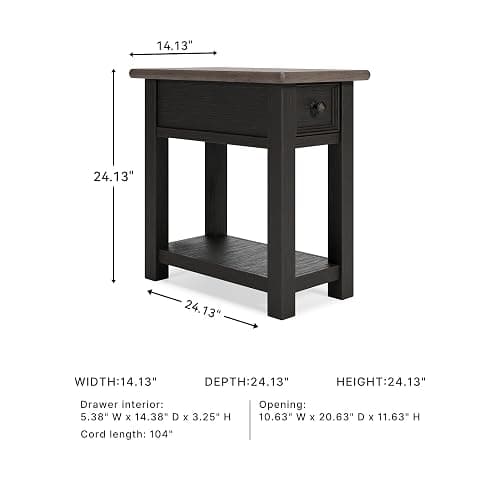 Signature Design by Ashley Tyler Creek Chair Side End Table, Plank-styled Top, Smooth-gliding Drawer, Wood, 14.13" W x 24.13" D x 24.13" H, Light Brown & Whitewash thumbnail 3