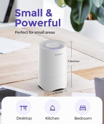 Rosekm Small Air Purifier for Home Bedroom, Personal Desk Mini Air Purifier, Room Hepa Air Purifier Fresheners Cleaner for Dorm, Pets, Smoke, Desktop, Office (White) thumbnail 3