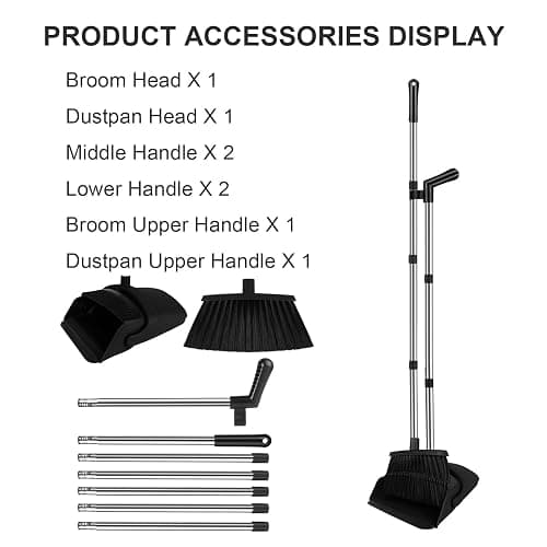 UDUK Black Broom and Dustpan Combo Set, 51" Long Handle Broom | Hands-Free Pet Hair Cleaning, Built-in Comb Dustpan, Space-Saving Storage, Multi-Surface Use for Home, Kitchen & Office thumbnail 6