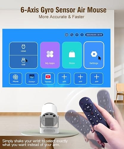 Mini Projector with WiFi 6 and Bluetooth 5.4, Portable Smart Projector 4K Support, 5w Soundbase Speaker, Auto Keystone, 180° Rotatable, Proyector for Home Bedroom Movie HY300Pro+ thumbnail 4