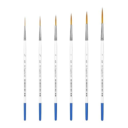 XDT#830 Rigger Artist Paint Brush 6 Piece Set Extra Long Fine Point Liner Tip #000#00#0#1#2#3, Scale Models Nail Acrylic Oil Watercolor - Image 1