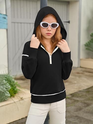 Girls Half Zip Hoodies Kids Fashion Long Sleeve Drop Shoulder Hooded Sweatshirt Pullover 5-14 Years thumbnail 3
