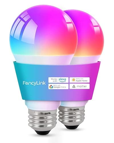 Fancylink Matter Smart Light Bulbs, Color Changing Light Bulb,hub Required, A19 60W,2.4Ghz WiFi only,Compatible with Alexa Google Assistant, Apple Home,16 Million Colors for Christmas, New Year,2 Pack - Image 1