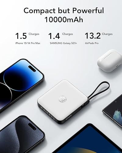 VRURC Battery Pack Charger Portable 10000mAh, 22.5W Power Bank Fast Charging with Built-in Cable, Cell Phone Power Bank for iPhone 17 16 15 & Early Series (White) thumbnail 6