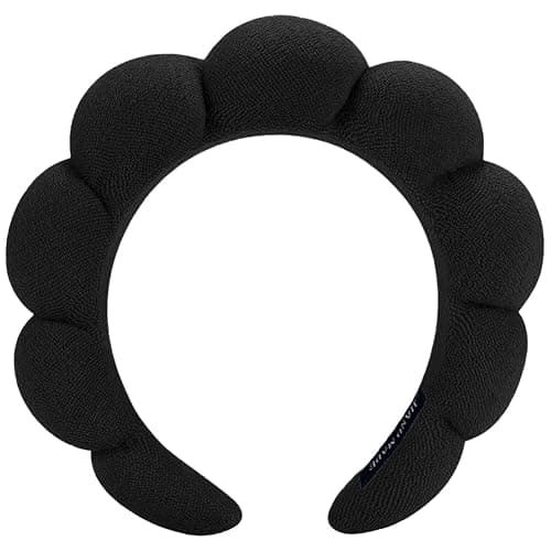 AOENJIE Spa Headbands for Washing Face or Makeup, Sponge Bubble Skincare Headbands, Puffy Terry Cloth Hairband for Women, Skin Care Makeup Headwear Hair Accessories for Girls(Black) - Image 1