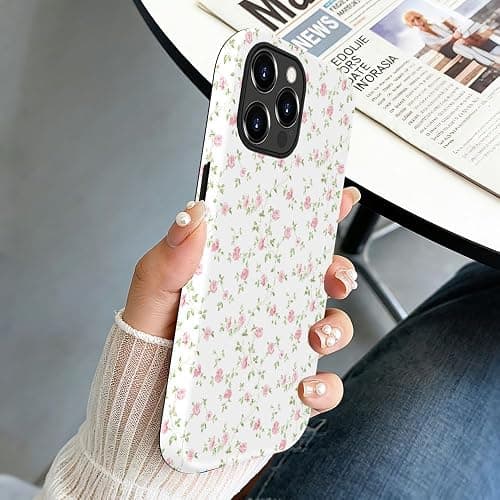NOWETOO Case for iPhone 13 Pro Max,White Pink Floral Pattern Phone Case,Trendy Frosted Silicone Shockproof Cover for Girl Women thumbnail 6