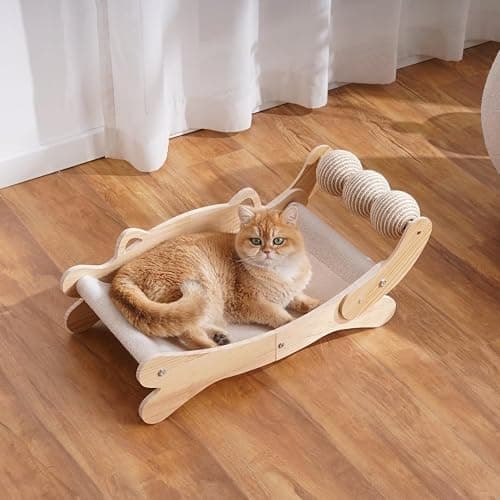 ERGTFVN Cat Scratcher Bed, Heavy Duty Sisal Cat Scratching Post with Hammock for Indoor Cats, Natural Wood Cat Lounge for Sleeping & Scratching, Stable Bed for Large Cats thumbnail 8