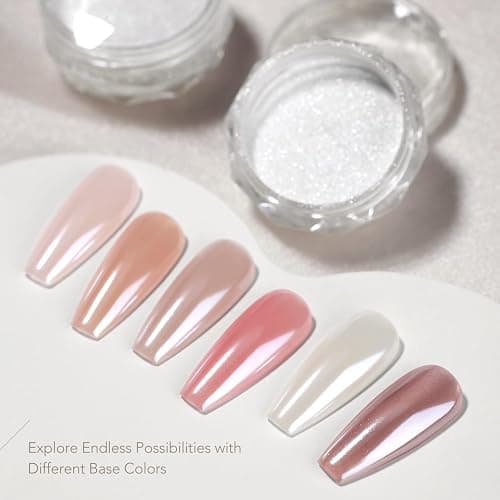 GAOY White Pearl Chrome Nail Powder, 2Pcs Mirror Effect Shimmer Glitter Pigment for Mermaid Aurora Nail Art, Iridescent Powder for Gel Polish & Manicure Decorations, Lustrous White thumbnail 4
