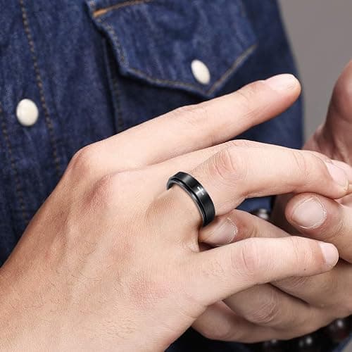 Udolfly Mens Fidget Rings Anxiety Spinner Rings for Men Classic Chain Rings for Women Adults Titanium Steel Ring thumbnail 2
