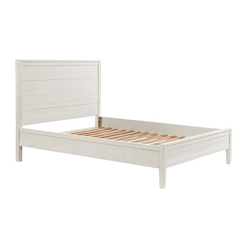 Arden Queen Size Panel Bed Frame – Solid Brazilian Pine Wood with High 50" Headboard, Low 18" Footboard, 8" Underbed Clearance – Rustic Boho Bedroom Style by Alaterre Furniture (Light Driftwood White) thumbnail 9