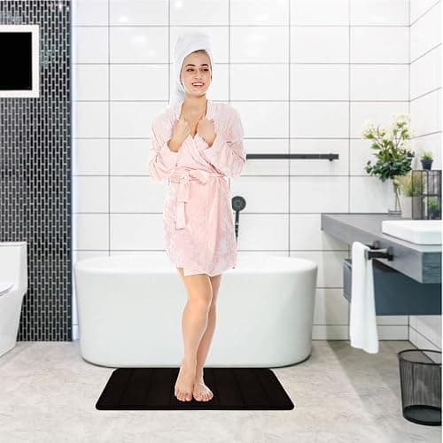 Bathroom Rugs Set Memory Foam Bath Rugs Non-Slip Bath Mat Set 3 Piece,Washable Bathroom Mats,Absorbent Shaggy Rugs Super Soft U-Shaped Toilet Rug,Bahroom Carpets for Bathroom,Tub,Shower（Black） - Black thumbnail 6