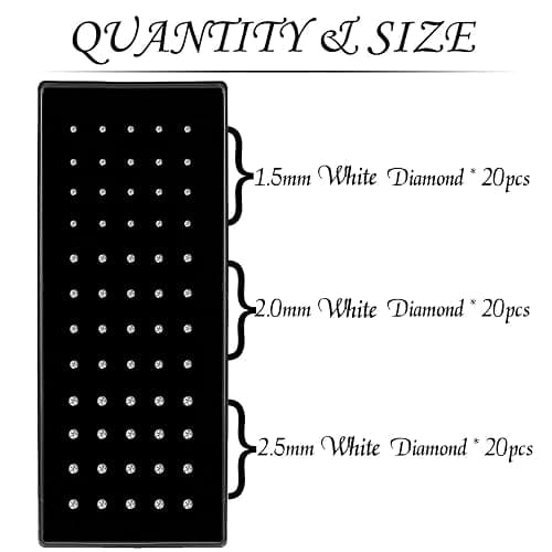 OMAIGAR Nose Rings Studs, 60pcs Straight or L-Shaped or Screw Nose Studs for Women Men, Surgical Stainless Steel Hypoallergenic Nose Piercing Jewelry 1.5/2/2.5mm Size Rhinestone and Ideal Gift thumbnail 3
