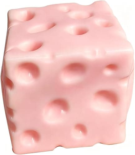 Pink Cheese Squishy Toy - Moldable Dough Texture Stress Relief Sensory Fidget Toys for Adults & Kids - Swiss Cheese Squeeze Toys for Anxiety thumbnail 5