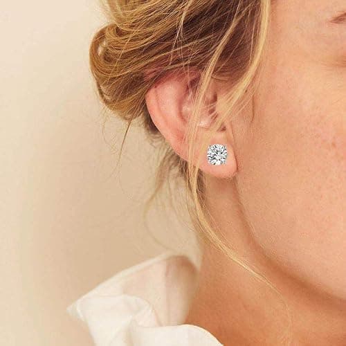 18K White Gold Plated 4 Pong Round Clear Cubic Zirconia Stud Earring Pack of 6 Pairs (6 Pairs) thumbnail 8