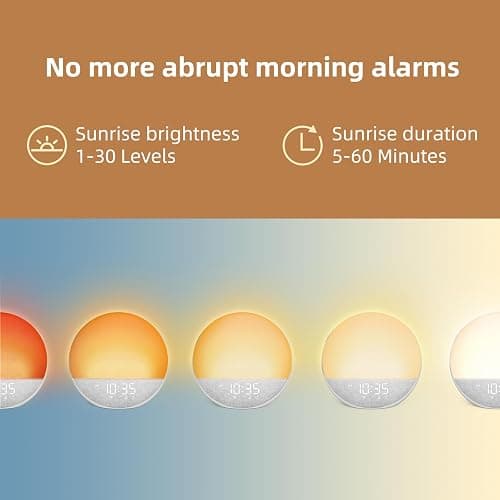 Sunrise Alarm Clock White Noise Machine: Natural Wake Up Light - Dimmable Clock with Bluetooth Speaker for Bedroom - 25 Sleep Sounds for Baby Adults Kids Frost White thumbnail 2