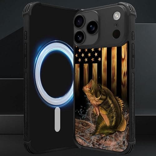 DJSOK Case for iPhone 17 Pro Max,Compatible with MagSafe,Anti-Scratch Shockproof Case,Wood American Flag Fish thumbnail 5