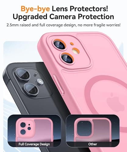 CANSHN Magnetic Compatible with iPhone 12 Case(6.1 Inch), Upgraded [Full Camera Protection] [Compatible with Magsafe] [Translucent Matte] Shockproof Protective Phone Case Cover,Pink thumbnail 3