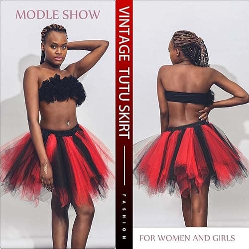TWINKLEDE Christmas in July Costume Tutu Skirt Xmas 1950s Dance Party Tulle Tutus for Women Adult - 66 Short - Black & Red thumbnail 4