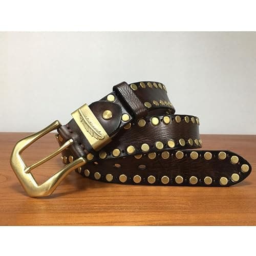 YJSG Studded Belt Men, Adjustable Leather Rivet Punk Casual Cowhide Belt for Men with Brass Metal Pin Buckle,Brown,105CM/41.3'' thumbnail 3