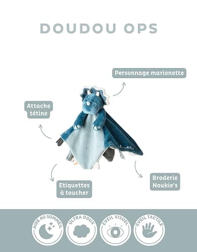 NOUKIE'S - Doudou bébé et Enfant - Dinosaure Bleu Ops - Eveil et Sommeil - Marionnette - Cadeau de Naissance thumbnail 4