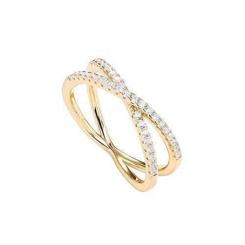 PAVOI 14K Gold Plated X Ring Simulated Diamond CZ Criss Cross Ring for Women - Image 1