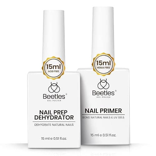 Beetles Nail Dehydrator and Primer Set, 2Pcs 15ml, HEMA-Free | Acid-Free Natural Nail Prep with Fast-Dry Dehydrator and Bond Primer for UV Gel Nails and Professional Salon Use - Image 1