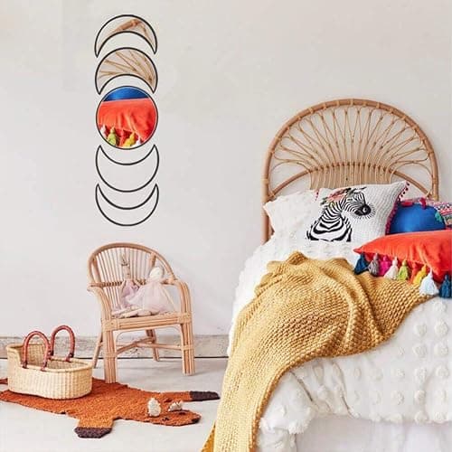 5 Pieces Scandinavian Natural Decor Acrylic Wall Decorative Mirror Interior Design Wooden Moon Phase Mirror Bohemian Wall Decoration for Home Living Room Bedroom Decor - Acrylic,Not Real Mirror(Beige) thumbnail 6