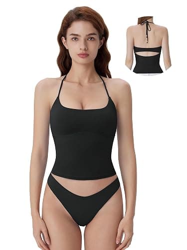 SUUKSESS Halter Tops for Women Tank Tops with Built in Bras Double Lined Open Back Y2K Going Out Camisole - Image 1