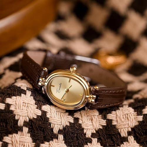 Womens Fashion Small Gold Oval Quartz Watches Vintage Leather Band Waterproof Luxury Casual Ladies Bracelet Wrist Watch Brown Black thumbnail 2