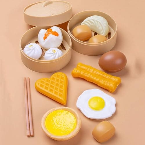 NUOBESTY Chinese Breakfast Play Food Set 58Pcs Pretend Kitchen Toys with Dim Sum Cooking Food for Kids Role Play Learning 6.29X5.51X1.77In thumbnail 4