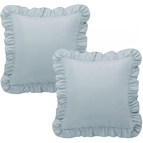 KKJIAF Ruffle Pillow Cases 18x18 Inches, Dusty Blue Square Ruffled Pillow Covers Set of 2, Microfiber Wrinkle Resistant Pillow Shams with Envelope Closure for Sofa Bed Living Room thumbnail 8