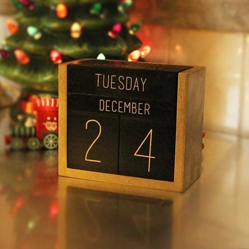 Juegoal Wooden Perpetual Calendar, Wooden Block Daily Calendar Office Desk Accessories (Black) thumbnail 2