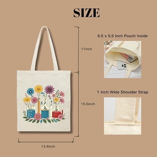 KONSOM Tote Bag for Women, Canvas Tote Bag with Pockets,Canvas Shopping Bags,Reusable Grocery Bags thumbnail 2