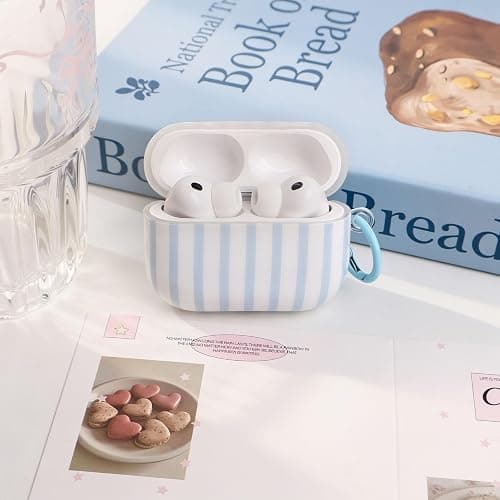 Fycyko Compatible for AirPods Pro 2/1 Case Soft TPU with Cleaner Kit Cute Striped Aesthetic Design Shockproof Keychain Cover for Girls Woman-Blue thumbnail 3
