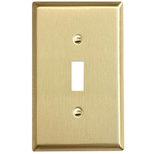 Rio Salto Toggle Light Switch Cover Plate MIDSIZE BRASS Outlet Covers Single Toggle Switch Plate Flip Switch 1 Gang Brushed Brass Gold Metal Decorative Wall Plates — Signature Collection 4.94" X 3.13" - Image 1