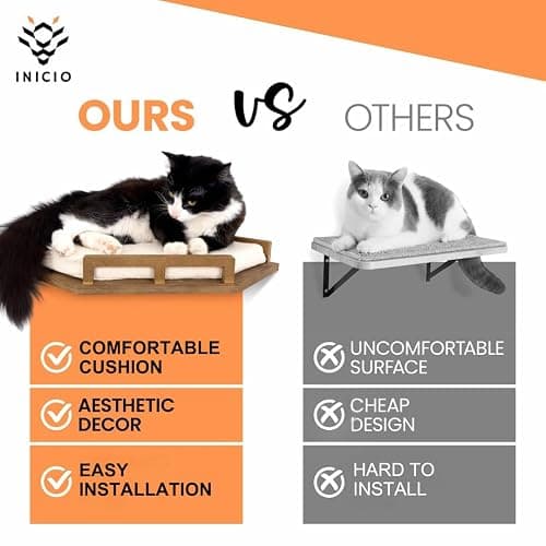 INICIO Cat Wall Shelves - Safe and Sturdy Cat Wall Furniture - Stylish Natural Wood Corner Shelf with 3 Steps for Cats up to 15lbs - Cushioned Perch and Stairs for Climbing and Playing - Dark Brown thumbnail 9