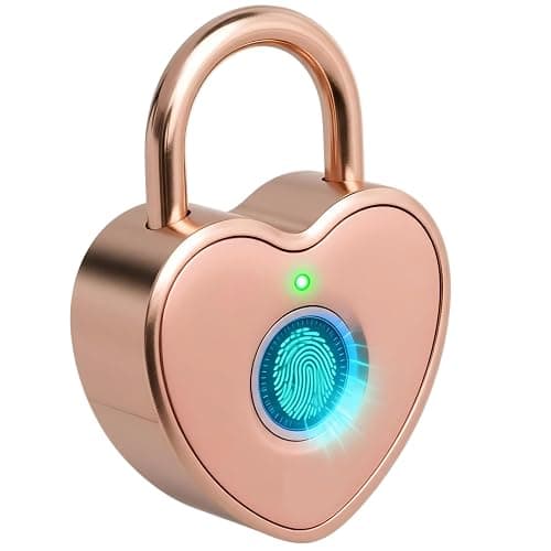Tcyoatoa Fingerprint Padlock for Gym Locker, Heart Shaped, Rose Gold | Rechargeable Cute Smart Lock,10-Fingerprint Memory, Ideal Gift for Jewelry Boxes, Cosmetic Cases, Suitcases, Travel, School - Image 1